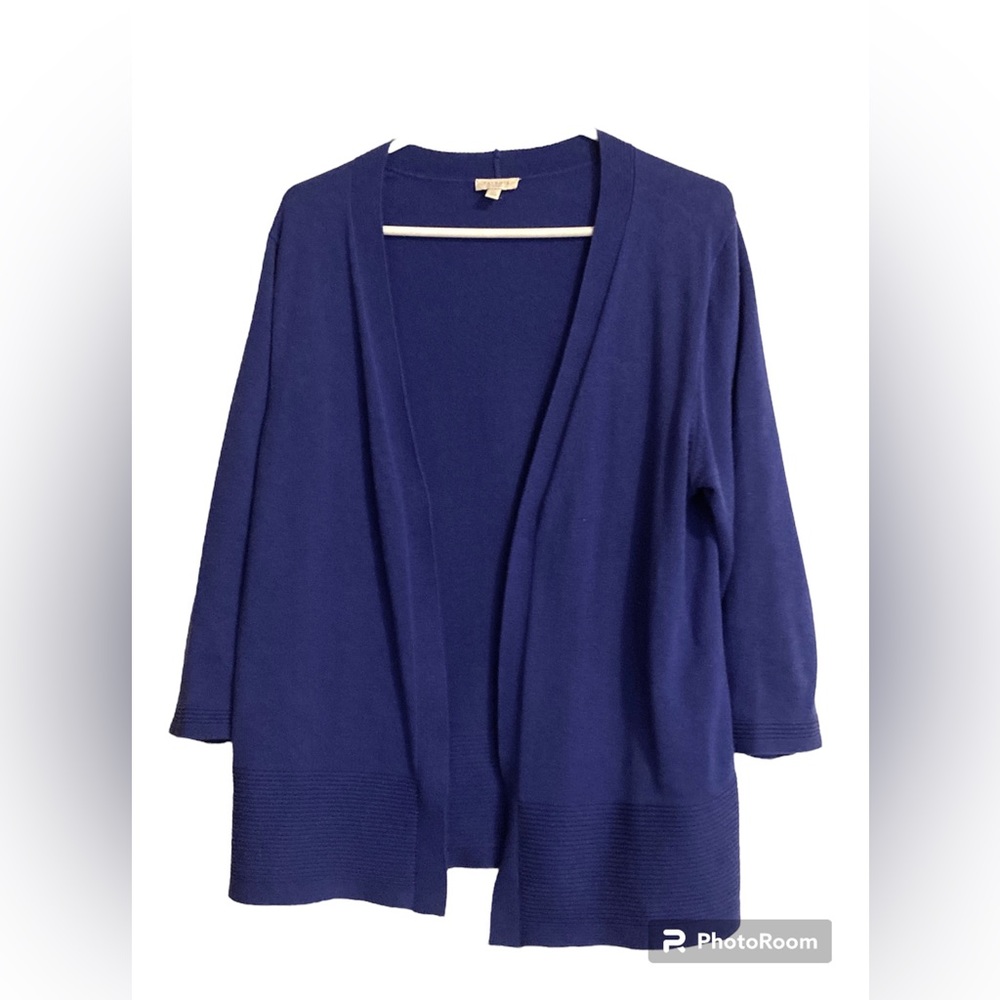 TALBOTS LP Womens Petite Dark Blue Cardigan 3/4 Sleeve Lightweight‎ Grandmacore